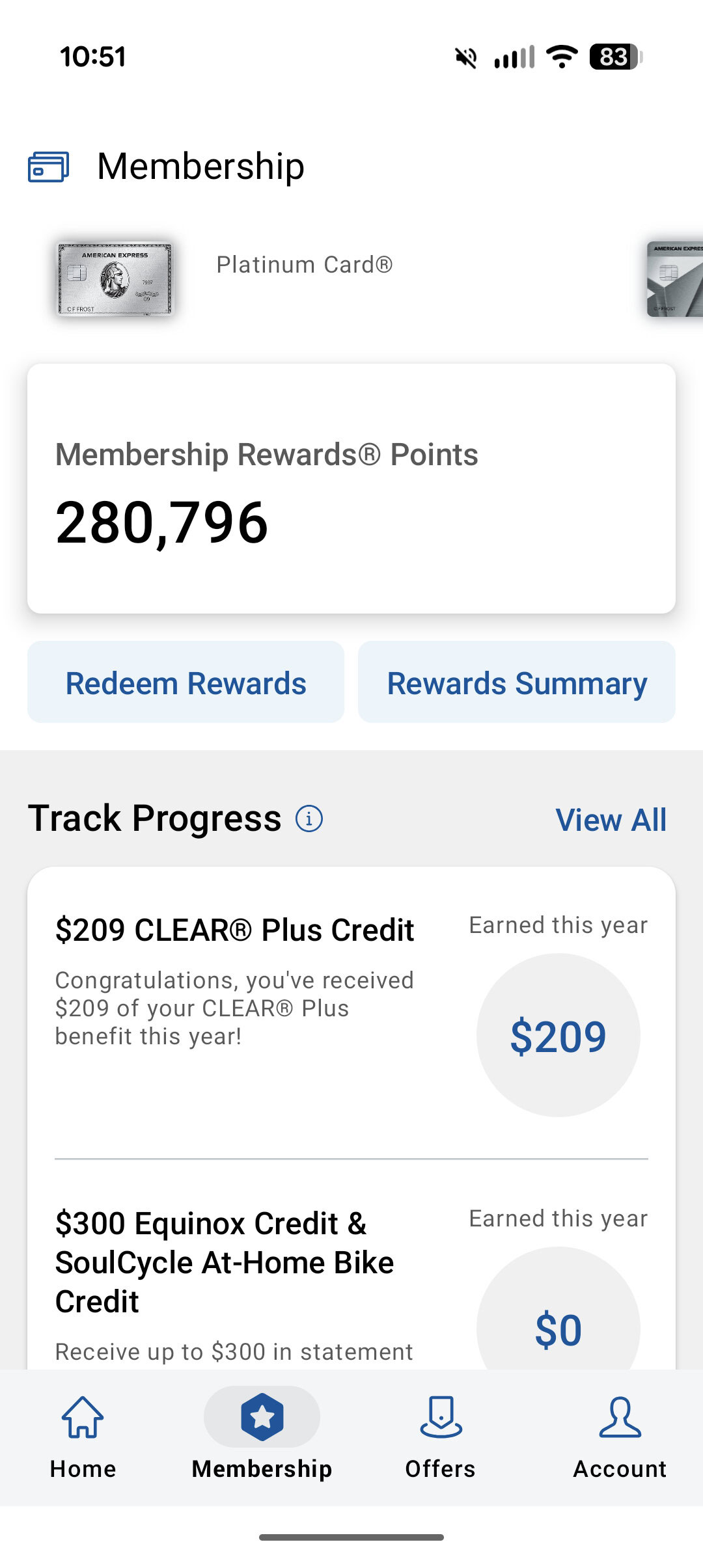 Screenshot of the Amex app, showing how to enroll in an Oura Ring credit.
