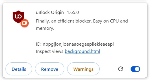 uBlock Origin re enabled on Chrome uBlock Origin re enabled on Chrome