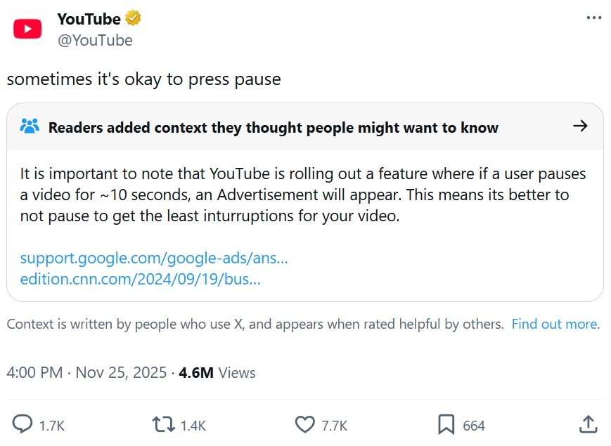 youtube press pause tweet