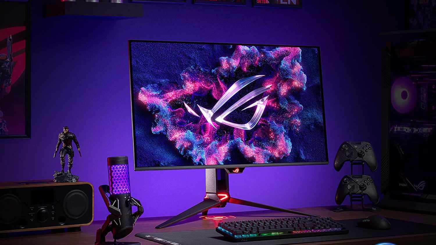 ASUS ROG Swift 32 inch 4K OLED Gaming Monitor in desk