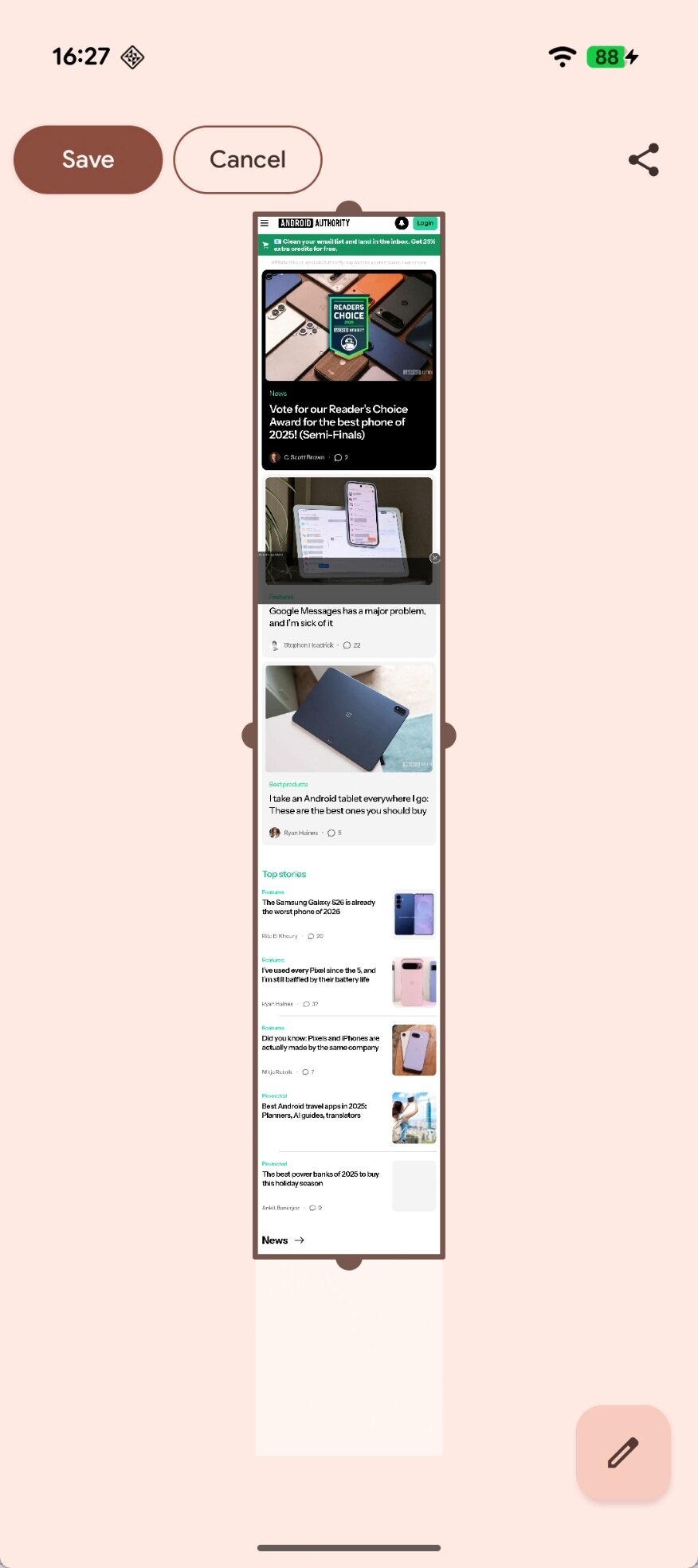 Android Scrolling Screenshot UI
