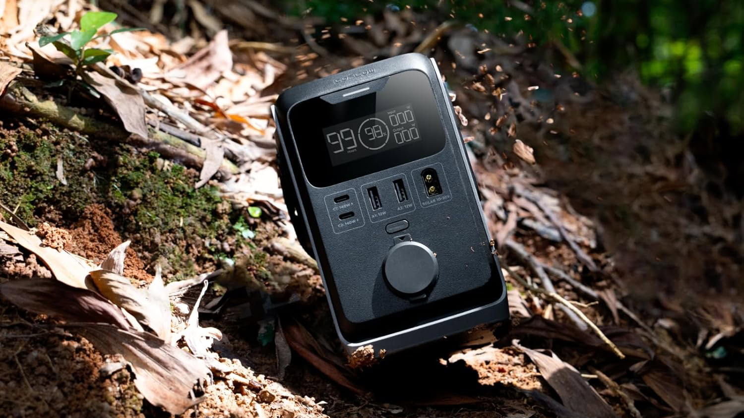 EcoFlow TRAIL 300 DC power bank station in forest