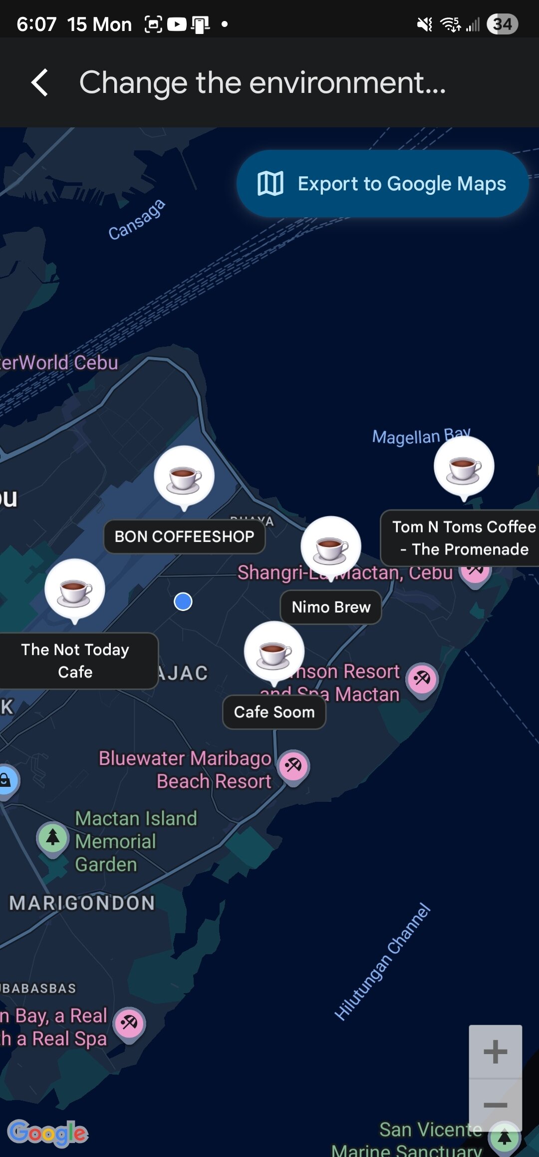 Google Maps inside Gemini showing local recommendations with a coffee emoji