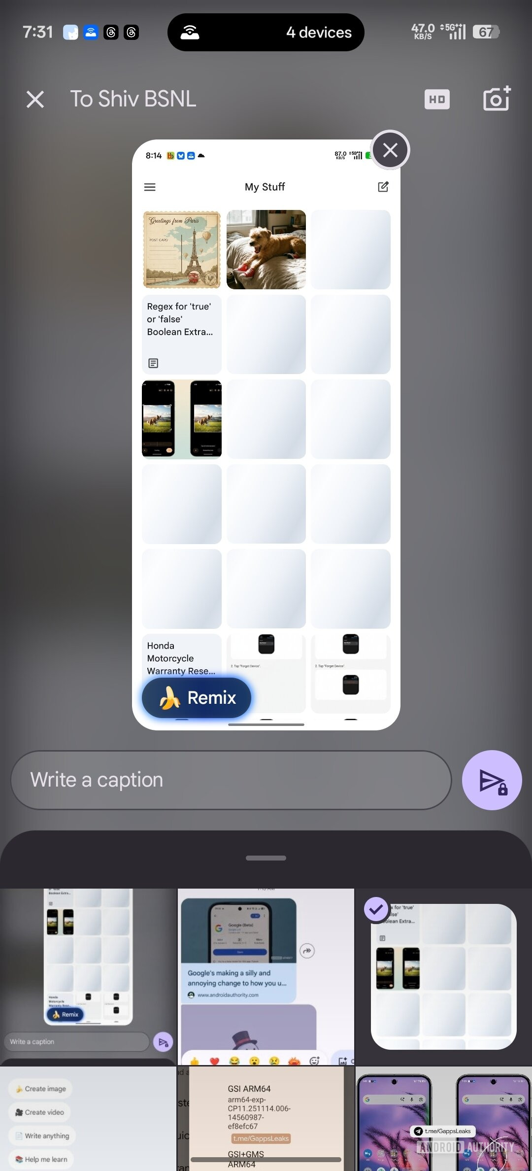Google Messages Remix Button Attachment Screen Current