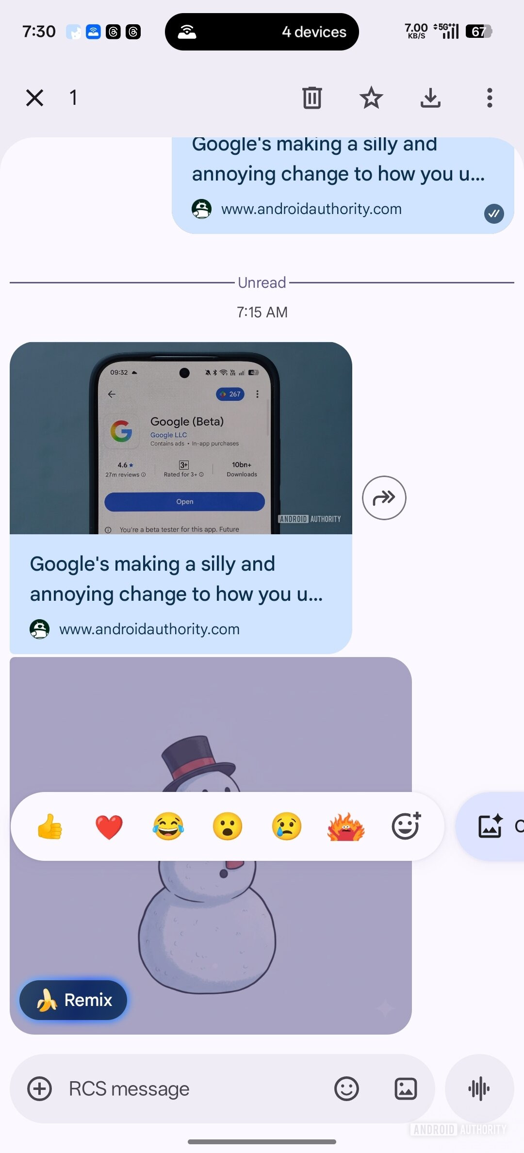 Google Messages Remix Button Chat Screen Current