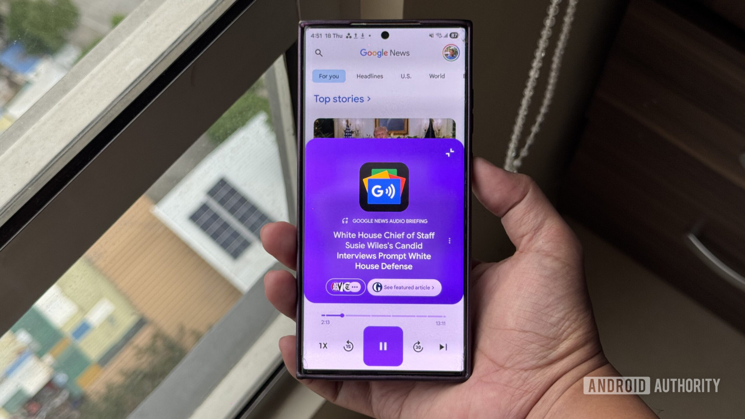 Google News audio briefings Google News audio briefings playing a news story