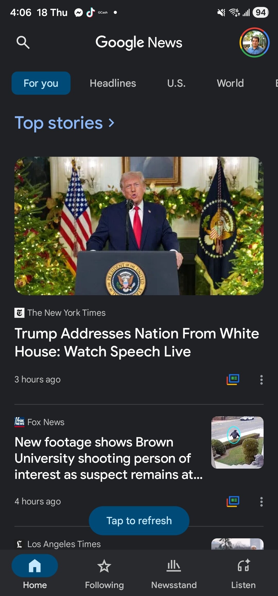 Google News home tab