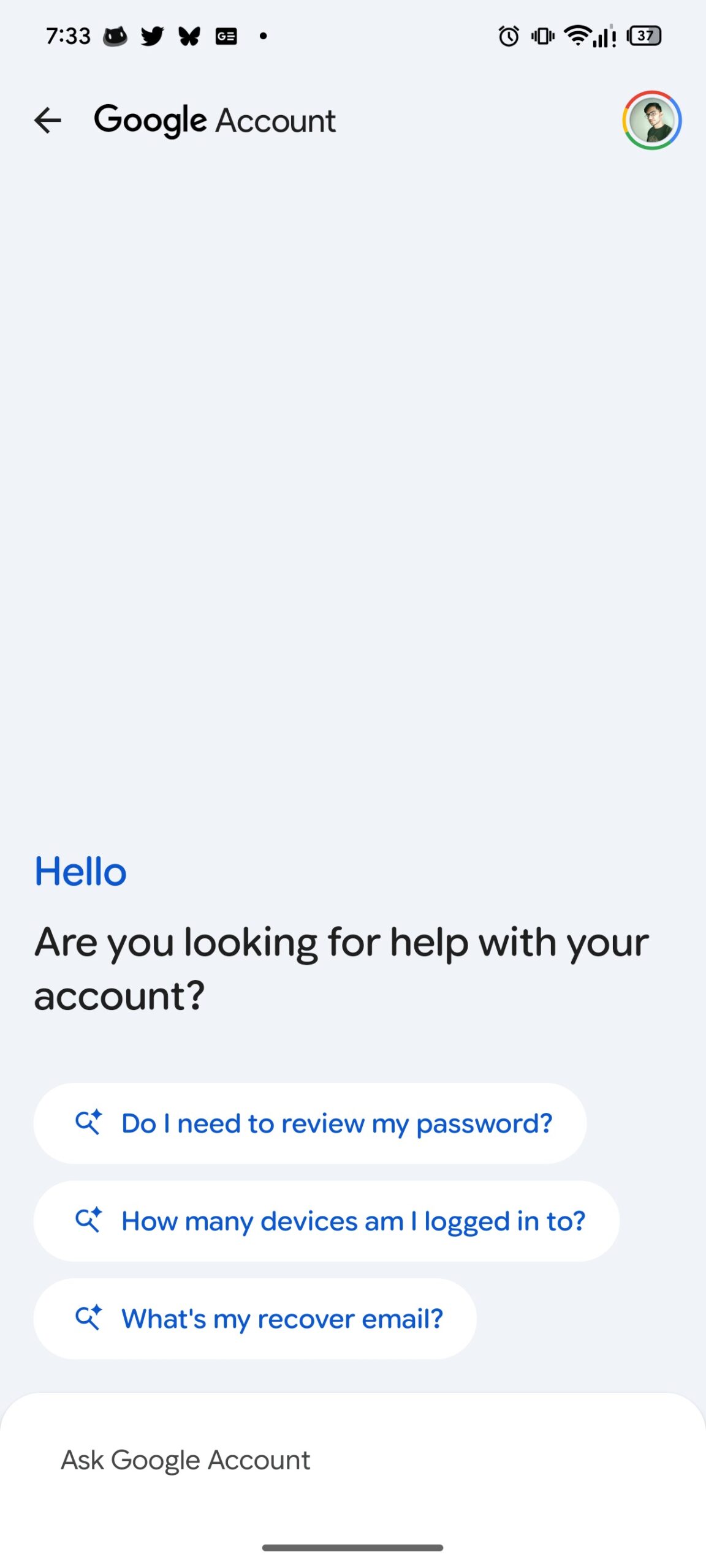 Google Play Services Ask Google Account suggestions