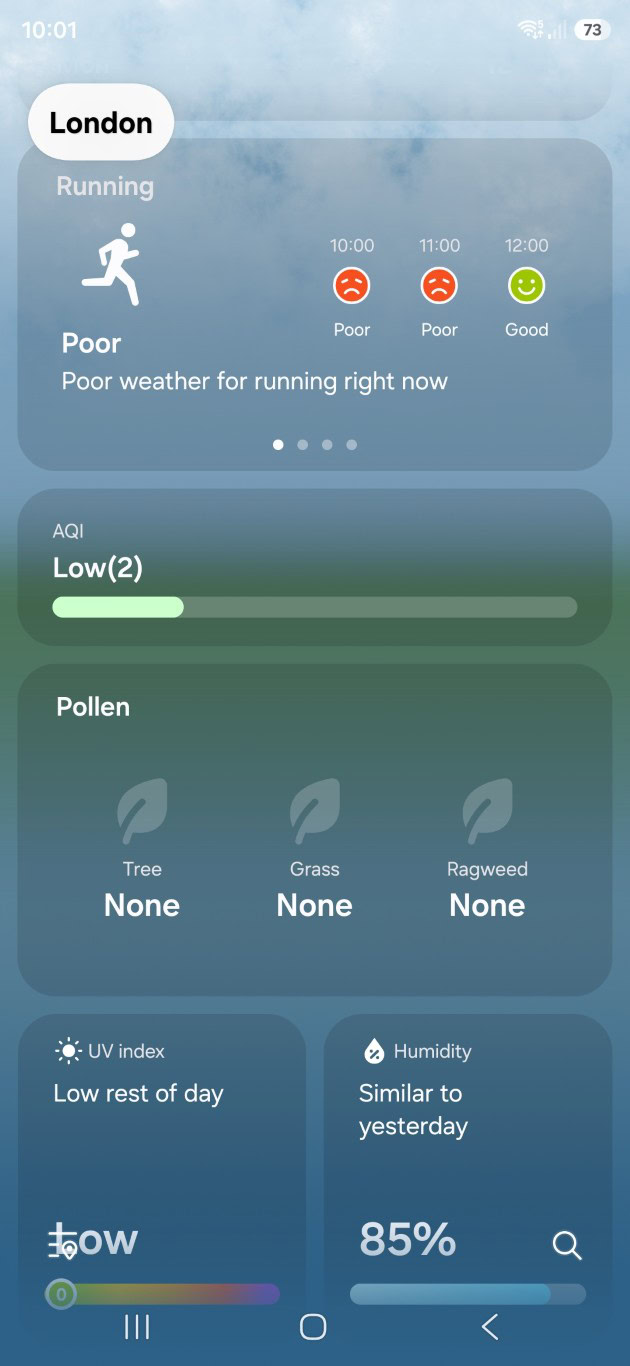 One UI 8 5 weather app pollen count