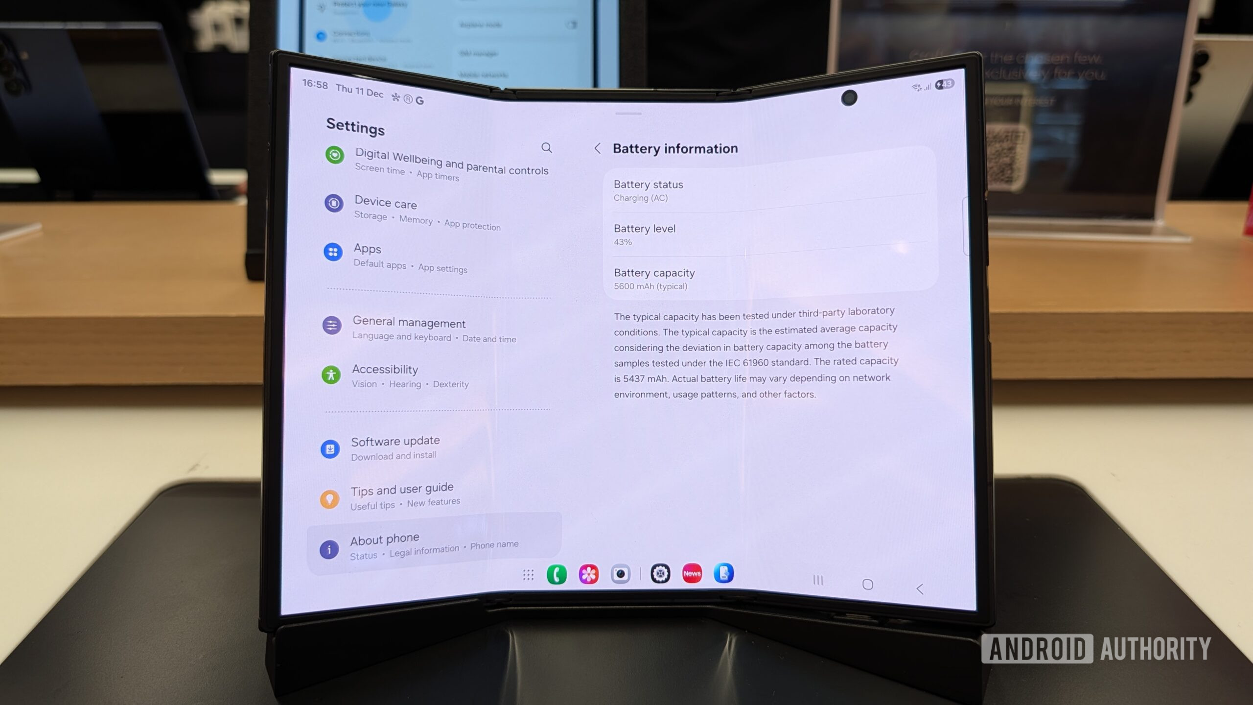 Samsung Galaxy Z TriFold The Galaxy Z TriFold open and showing the Settings app.