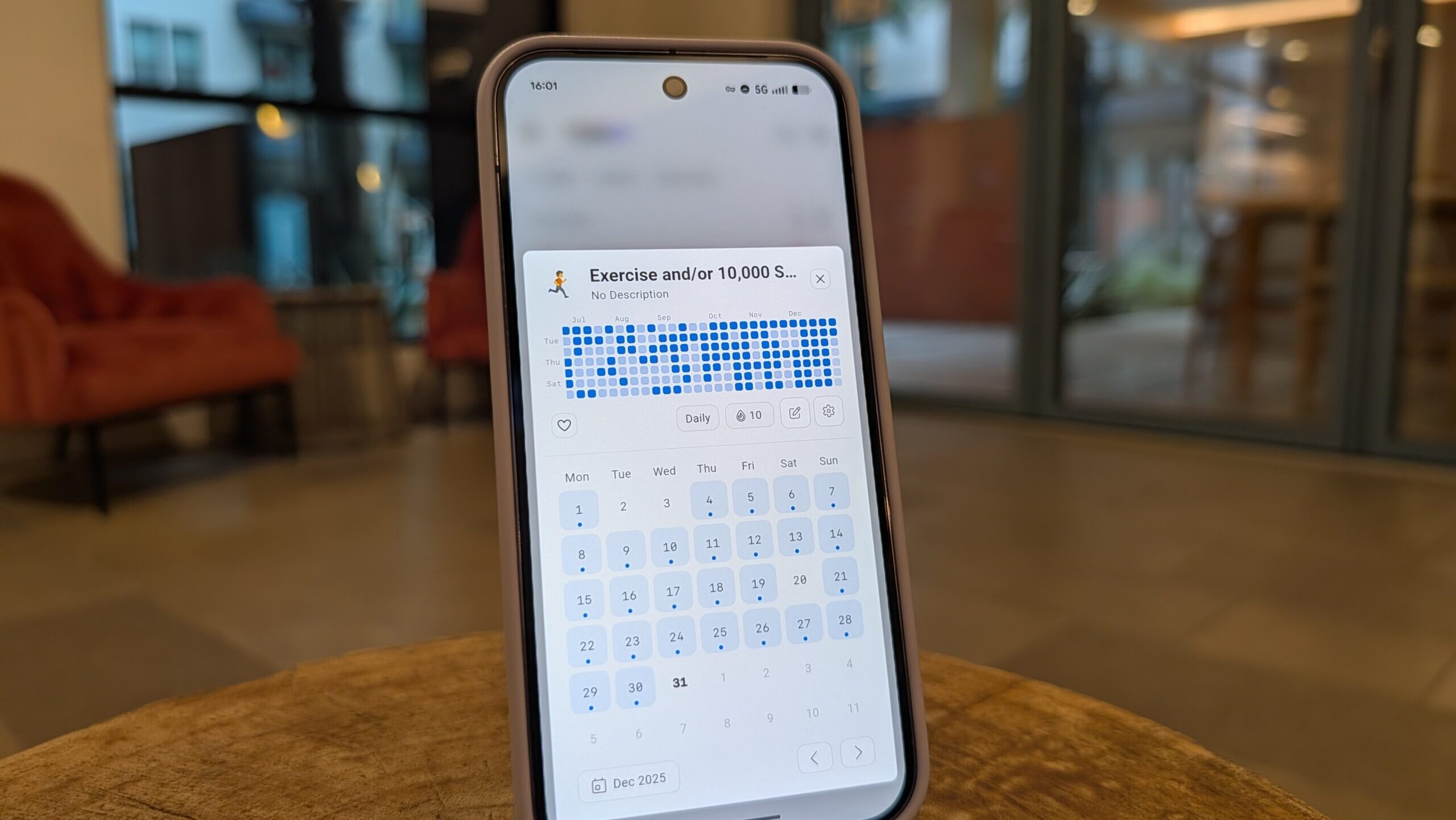 Google Pixel 10 showing HabitKit app habit tracking progress monthly view