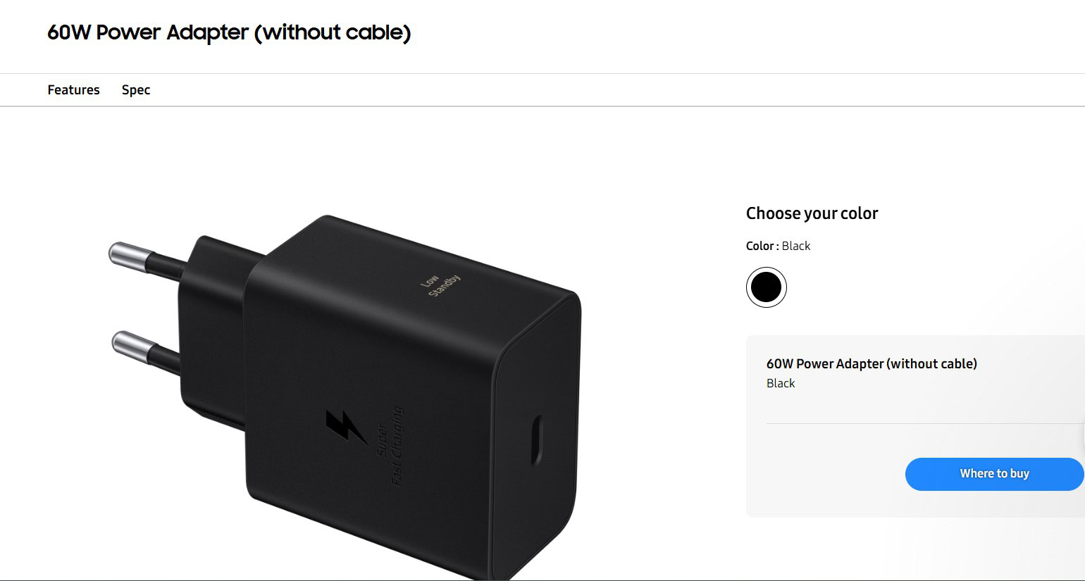 Samsung 60W charger Samsung 60W charger listing