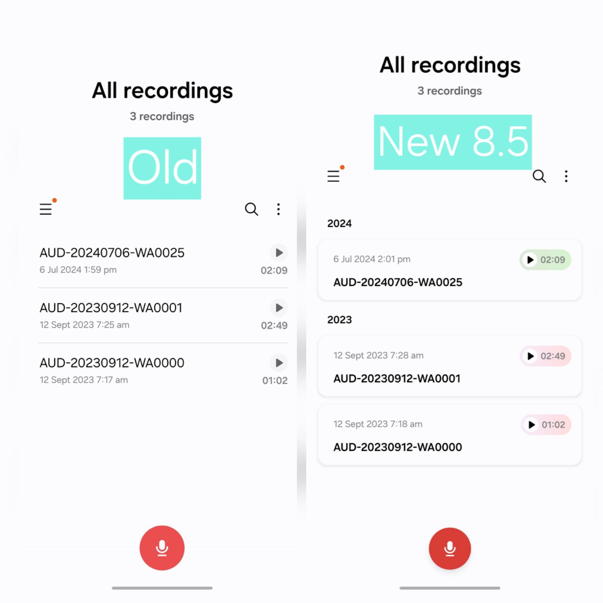 Samsung Voice Recorder app on One UI 8.5 2