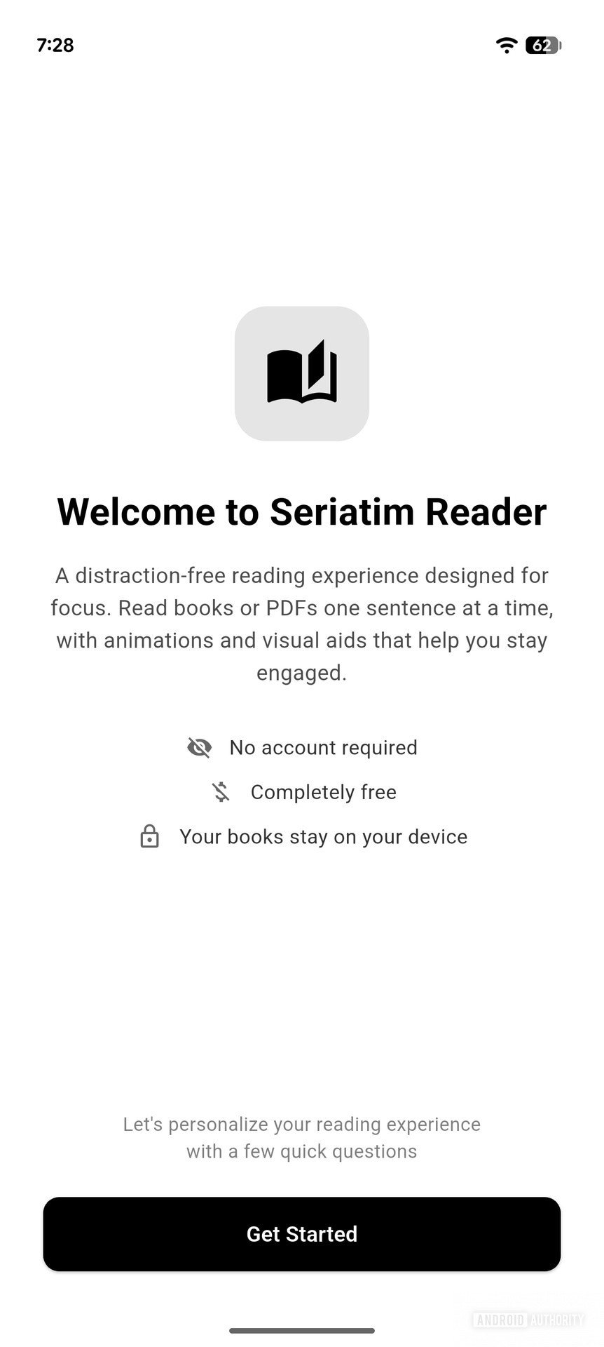 Seriatim Reader on Android Free reading app for one sentence reading (1)