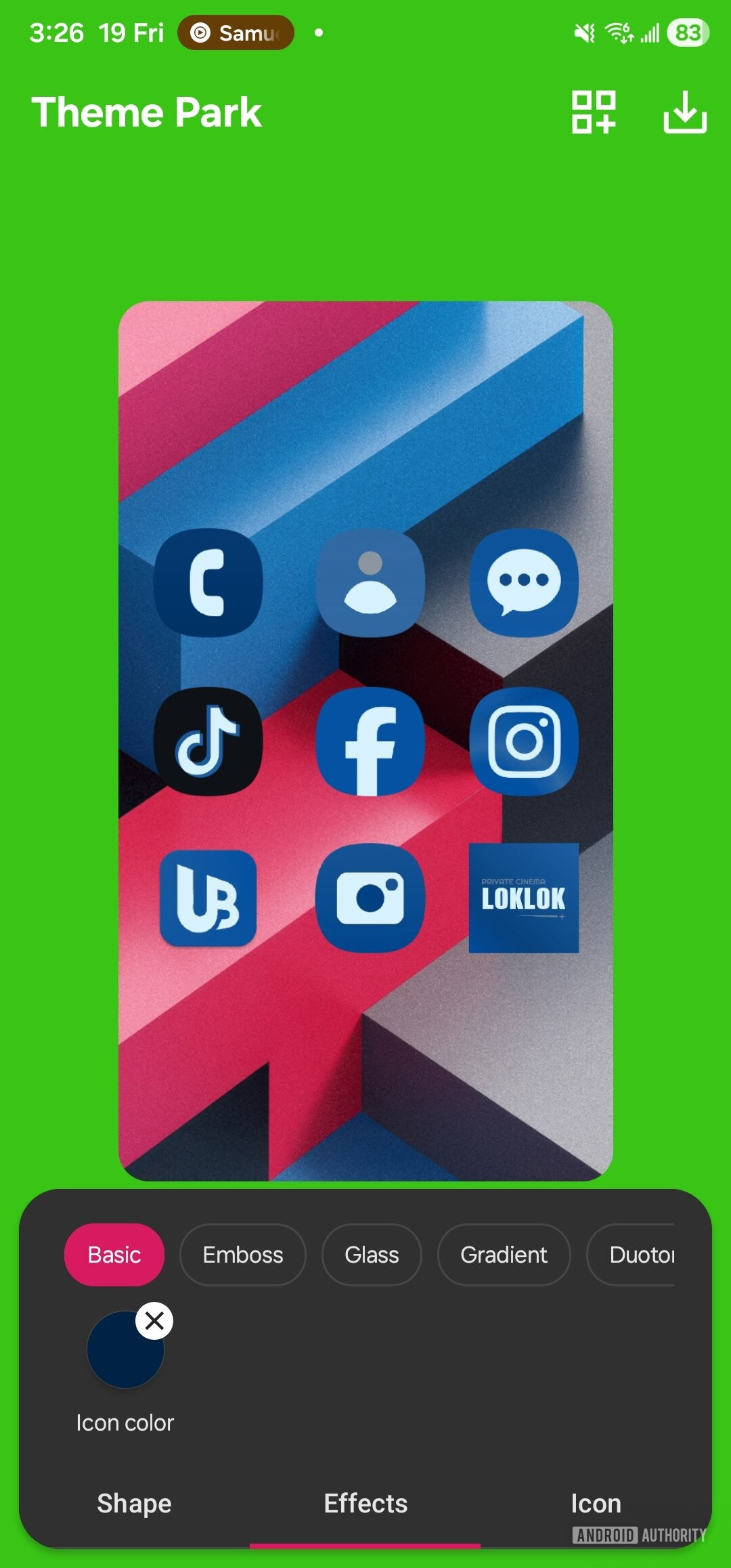 Theme Park icon effects options