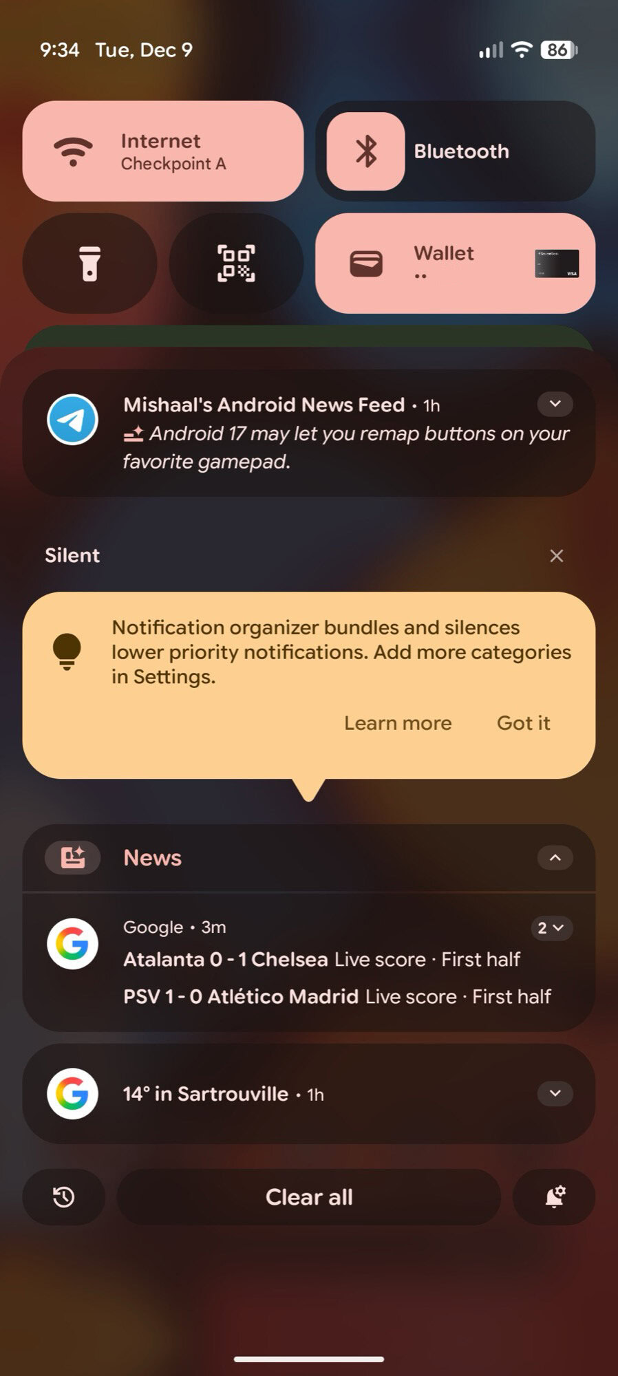 android 16 screenshot notification organizer pop up