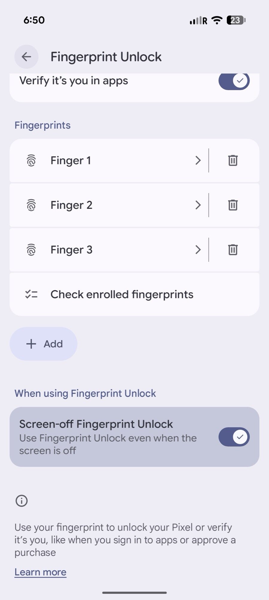 android 16 screenshot screen off fingerprint unlock
