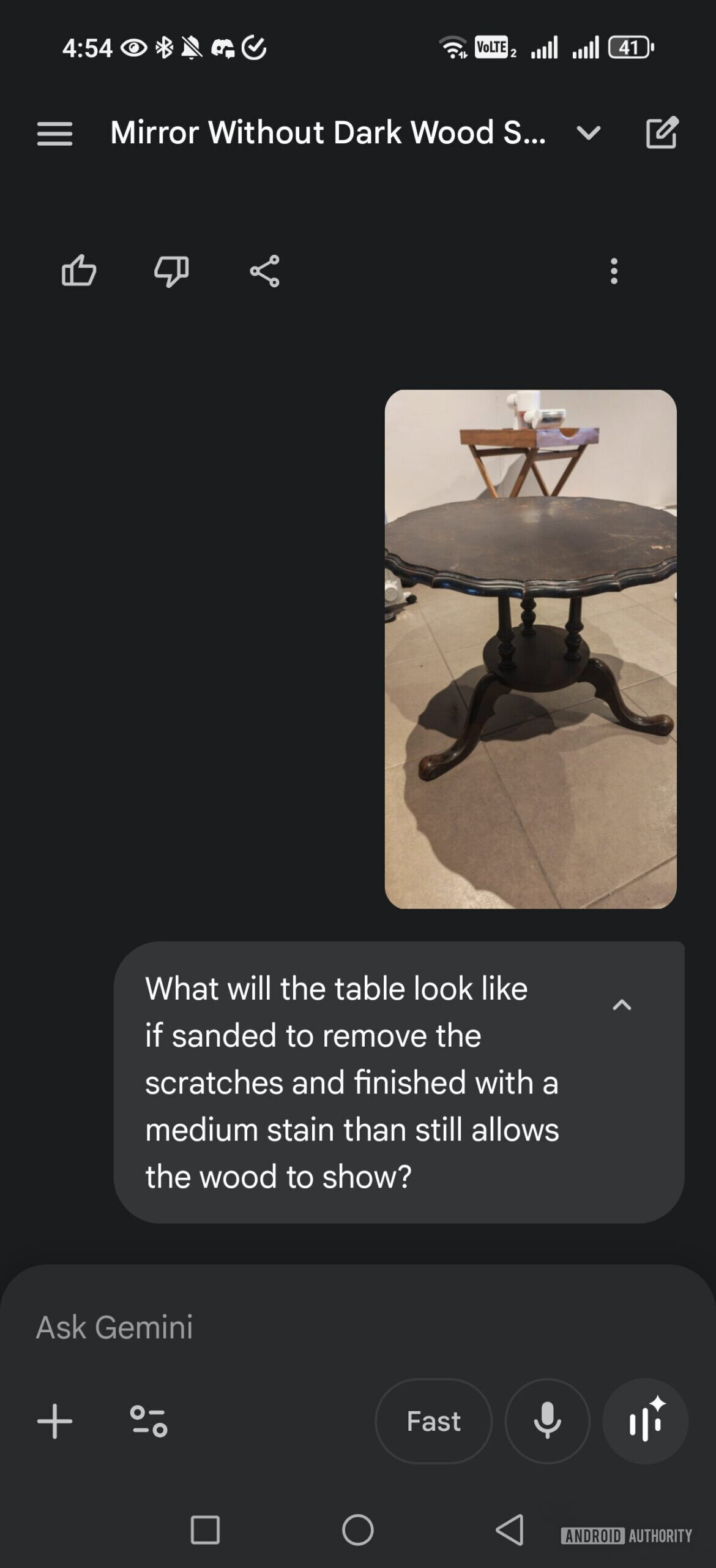 asking gemini to reimagine a table with a different finish