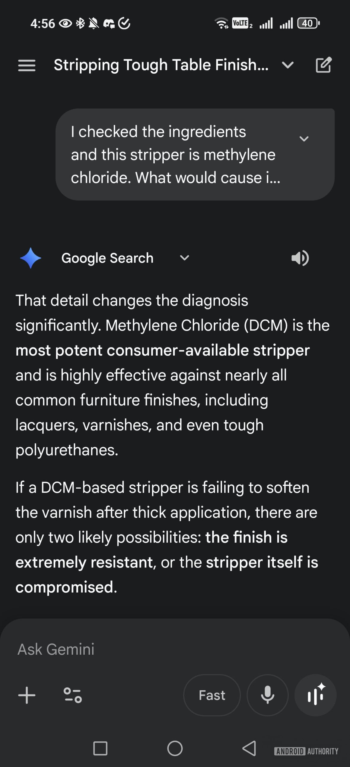 gemini response regarding strong paint stripper