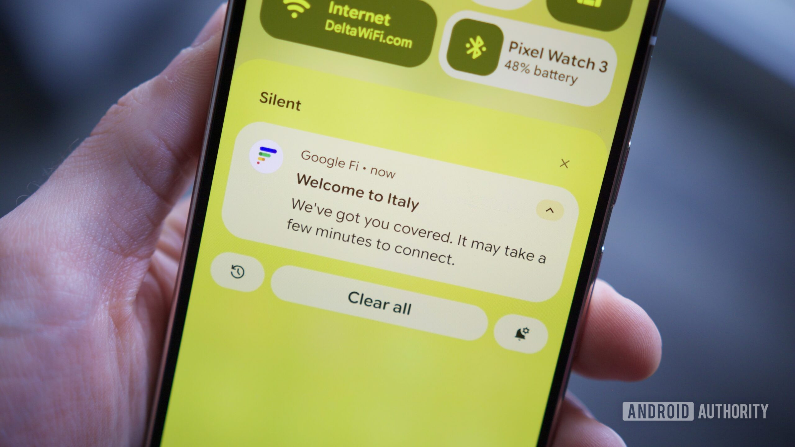 google fi international esim comparison hero 5 A Google Fi notification about international service in Italy.