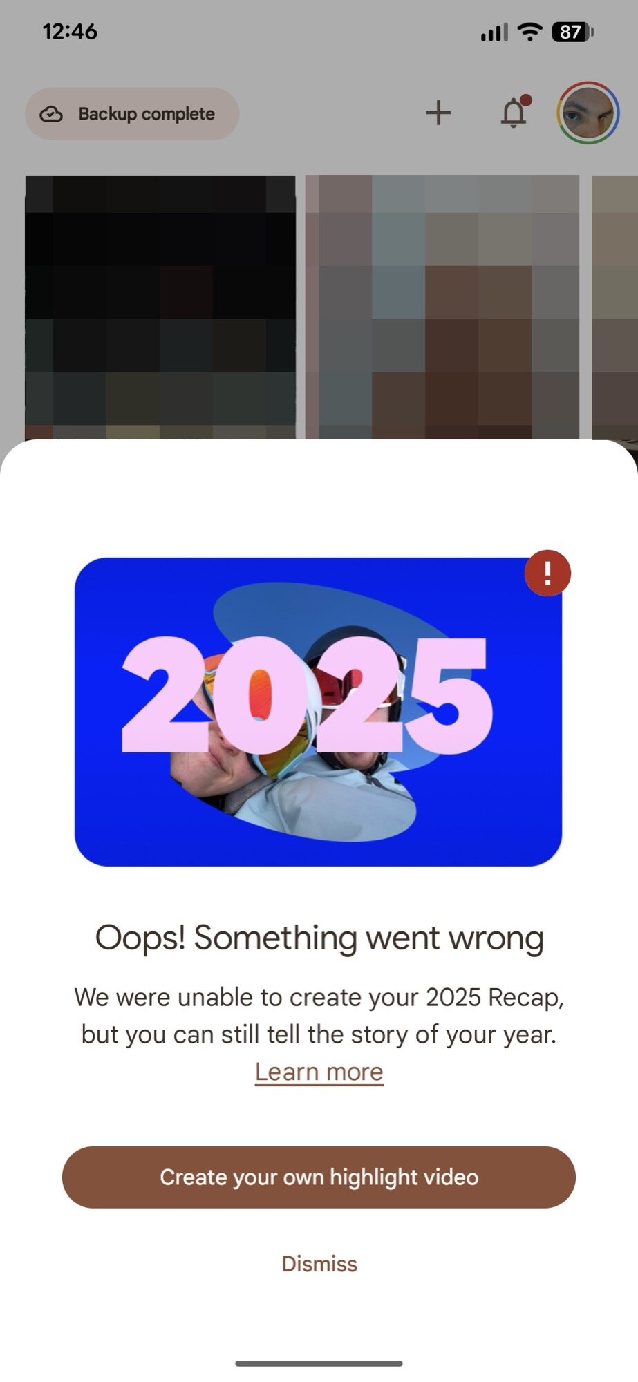 google photos 2025 recap pop up failed went wrong