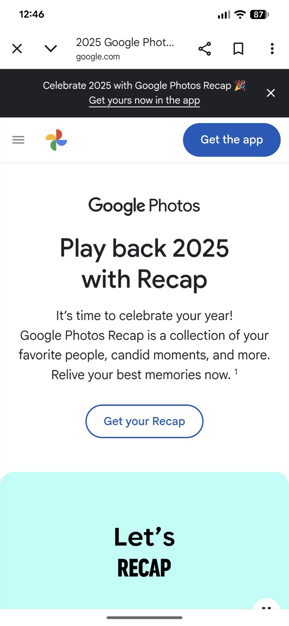 google photos website about get 2025 recap