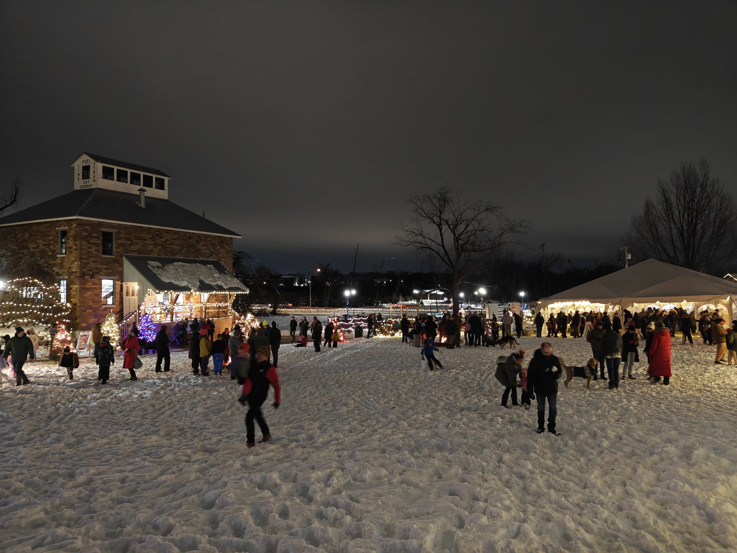 Nighttime photo of a snowy park, taken with the OnePlus 15R.