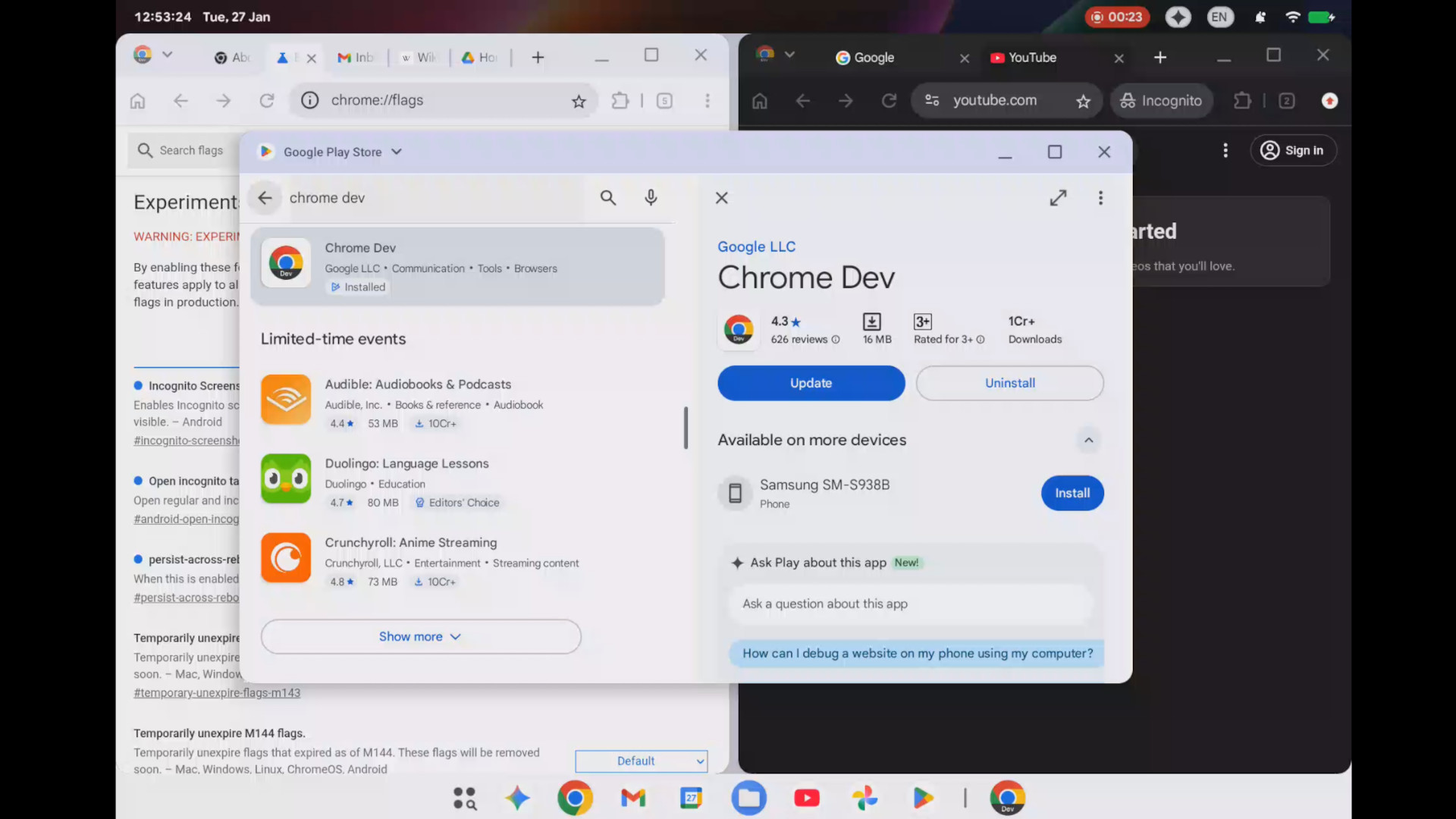 Aluminium OS Google bug report screenshot