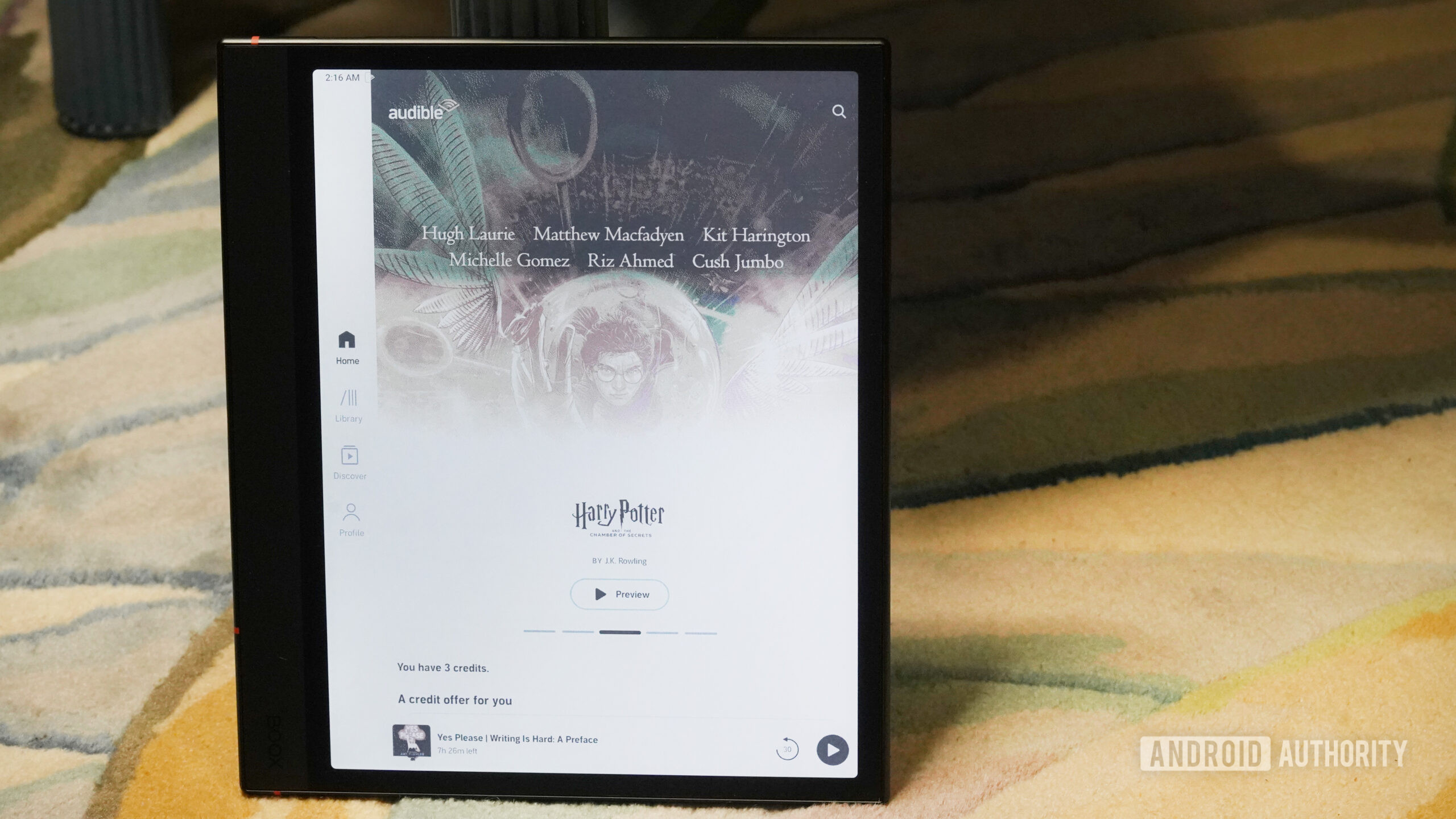 A BOOX Tablet Note Air 4C displays the Audible app.