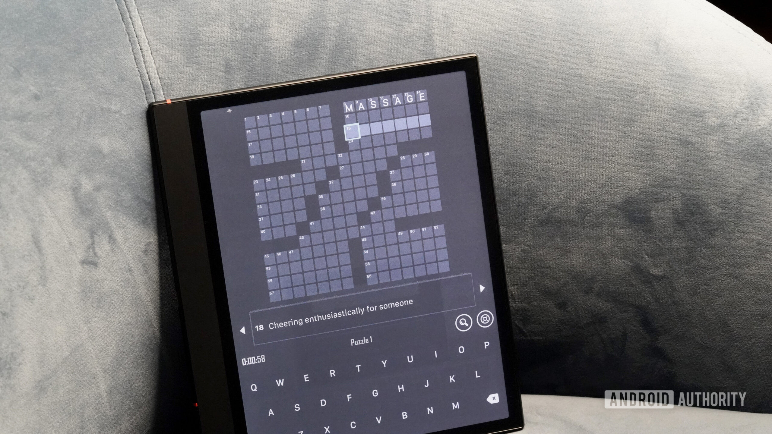 A BOOX Tablet Note Air 4C displays a crossword app.