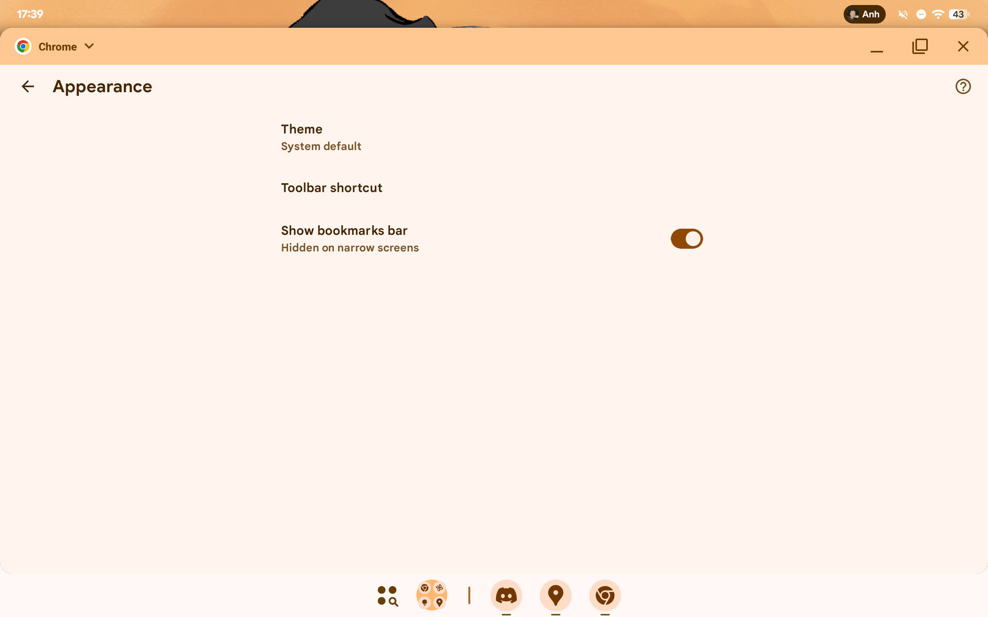 Chrome for Android bookmarks bar toggle