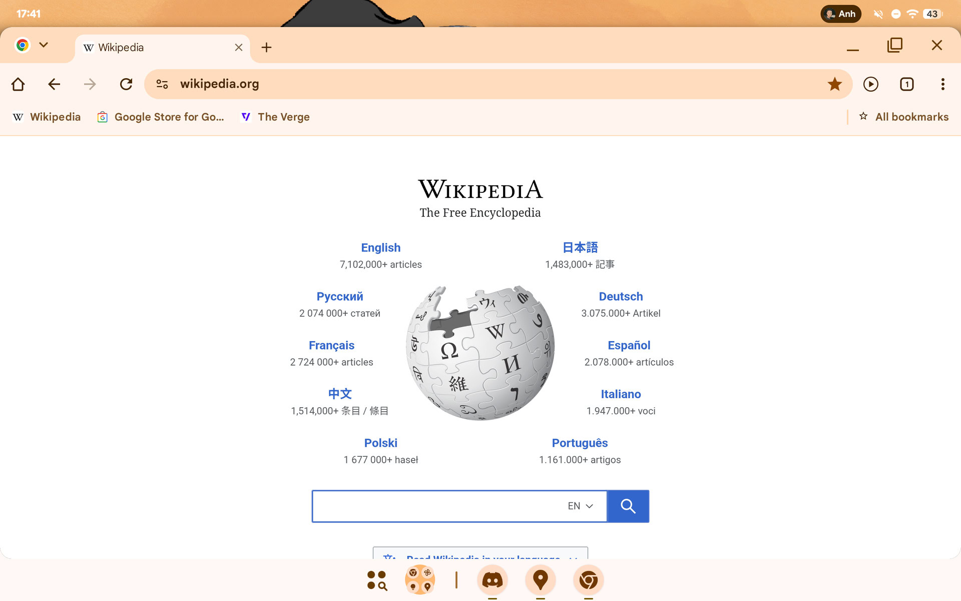Chrome for Android bookmarks bar