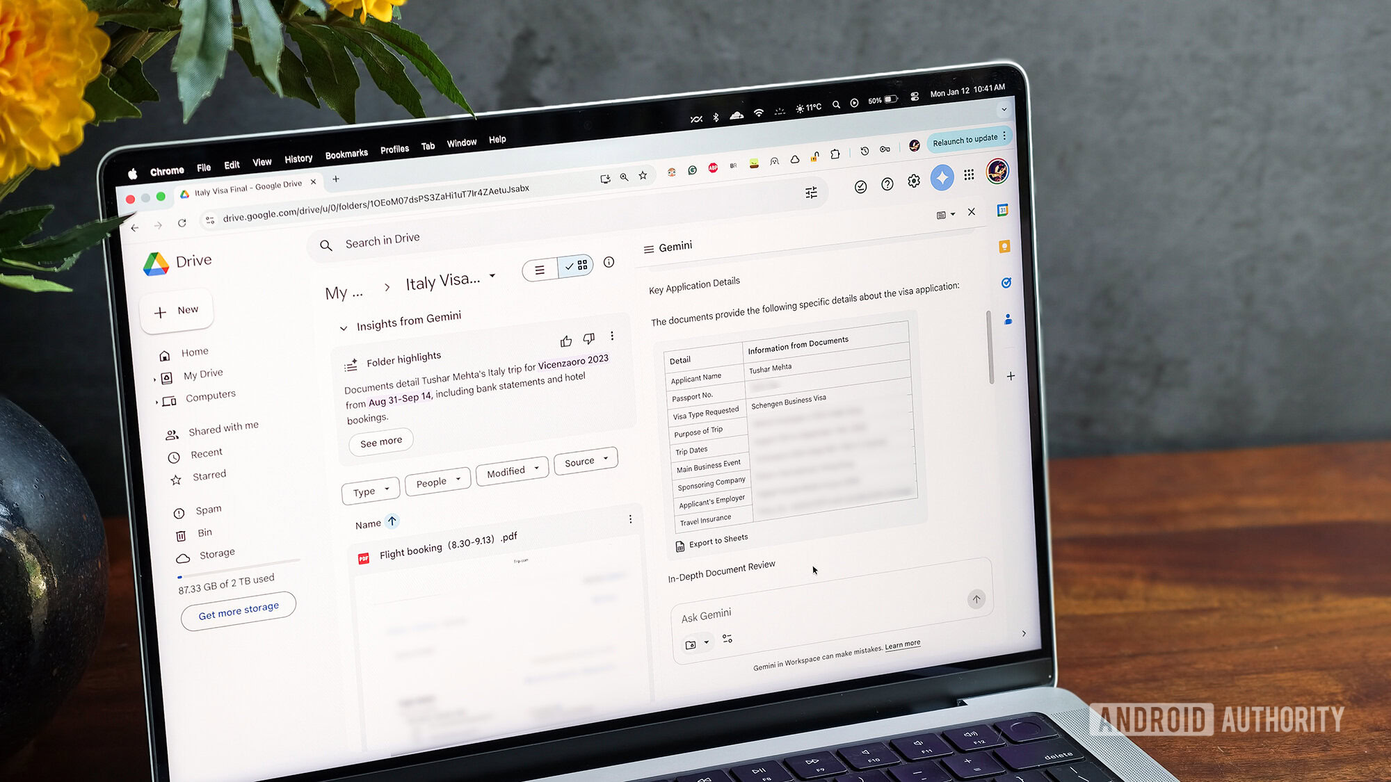 Google Drive folder file summary