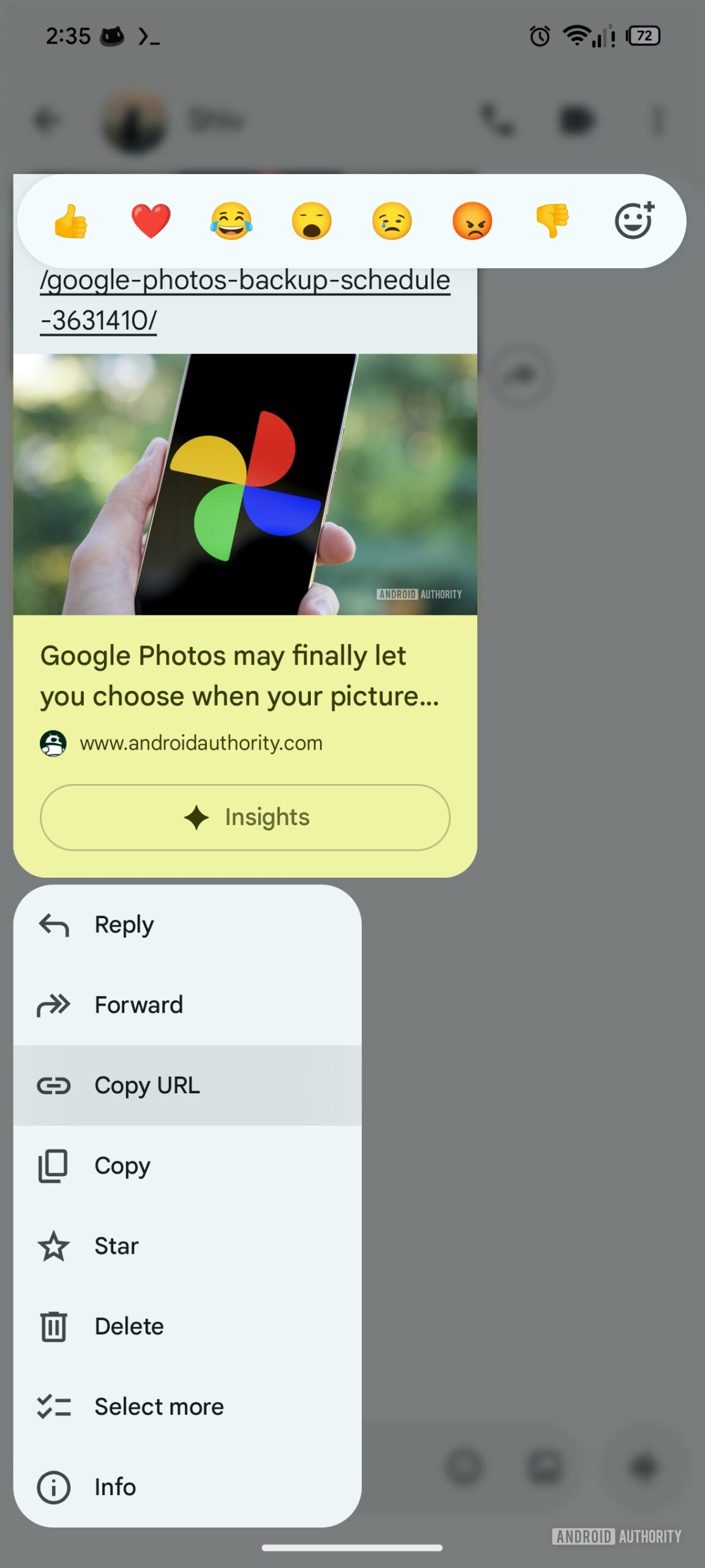 Google Messages Link Copy URL