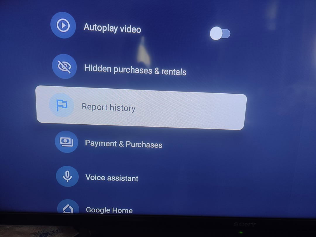 Google TV report history option settings Google TV report history option under accounts and profiles