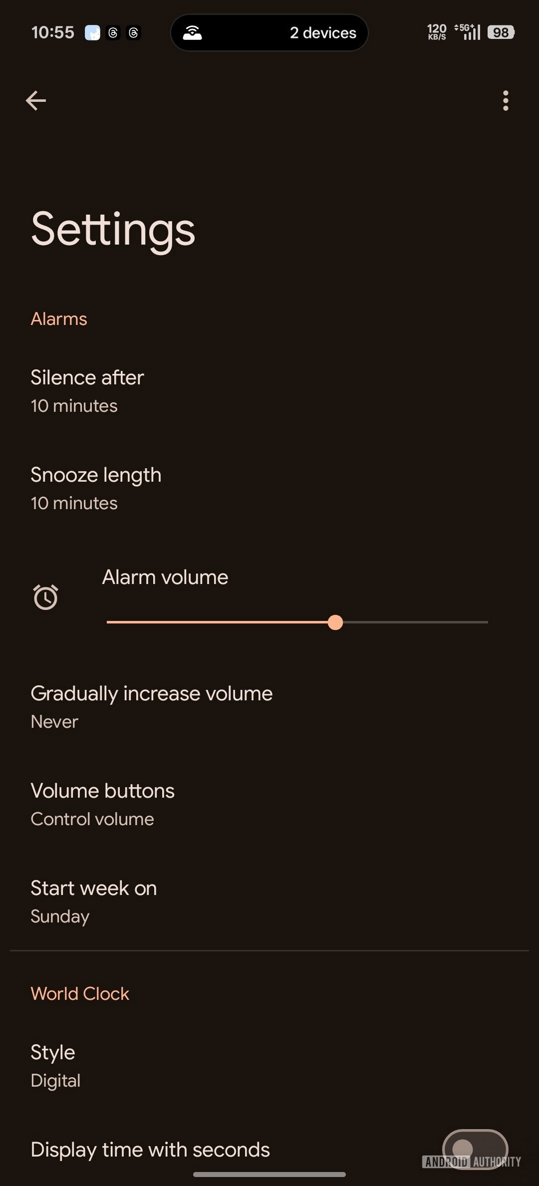 Google alarm volume slider