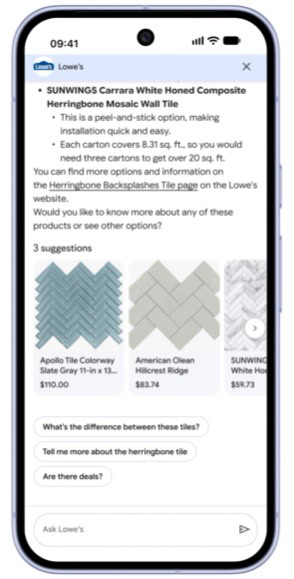 Google business agents chat interface with a brand