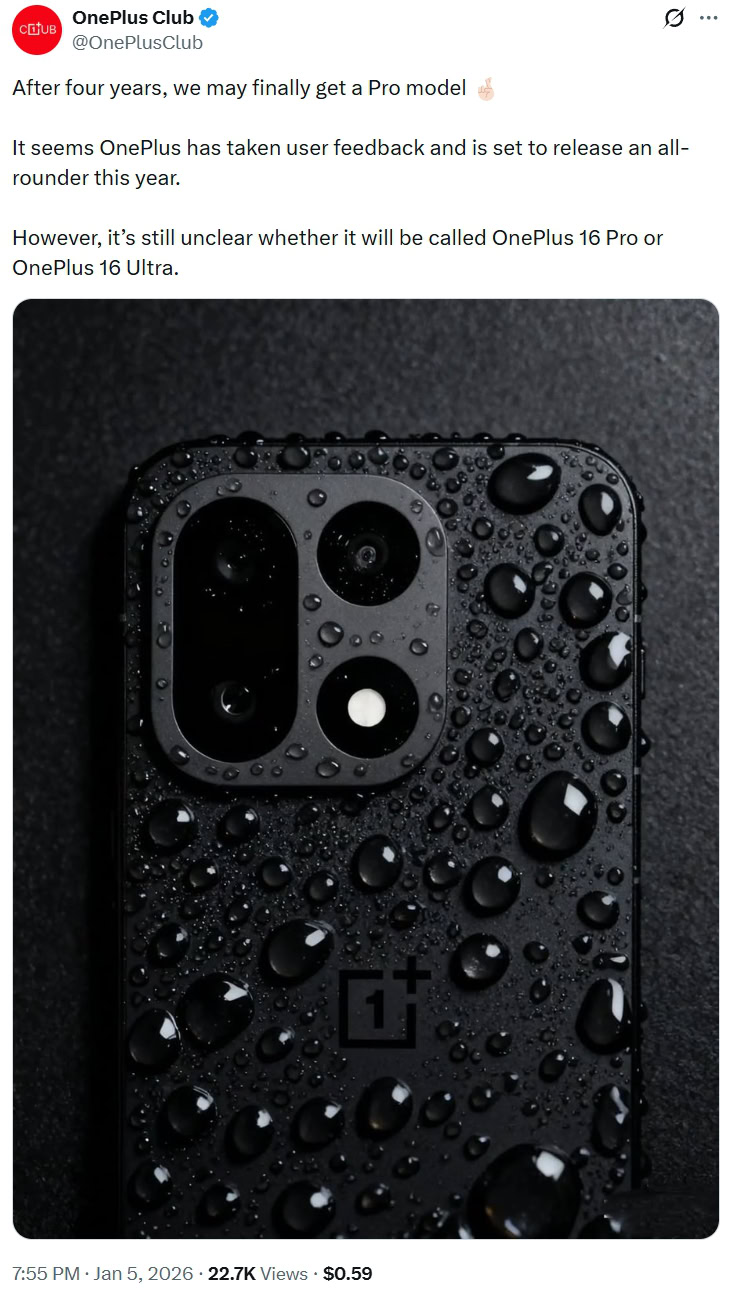 Leaker OnePlus Club on the OnePlus 16 Pro or OnePlus 16 Ultra Leaker OnePlus Club on the OnePlus 16 Pro or OnePlus 16 Ultra