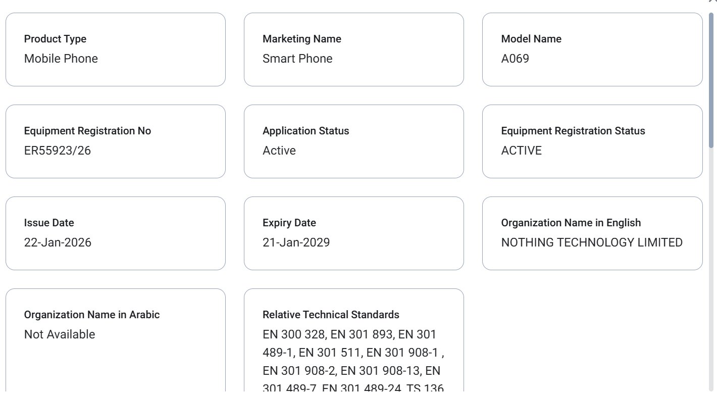 Nothing Phone 4a TDRA certification