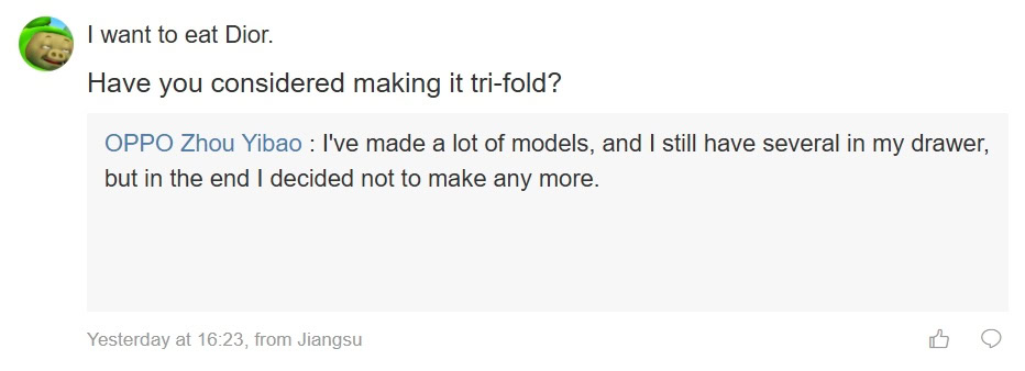 OPPO Product Manager Zhou Yibao on OPPO not making a trifold 1 OPPO Product Manager Zhou Yibao on OPPO not making a trifold 1