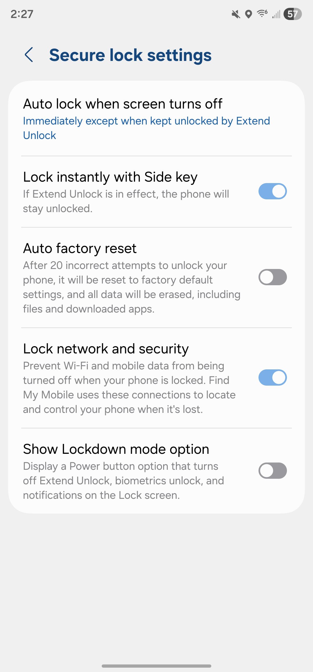 Samsung lock network and security toggle