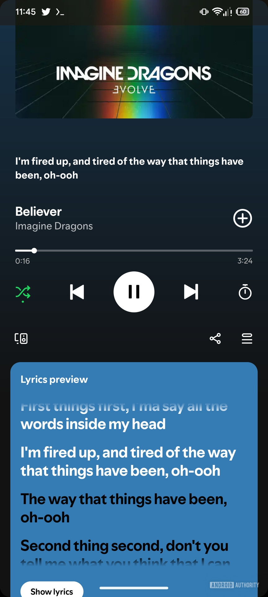 Spotify Lyrics on the main player interface (1)