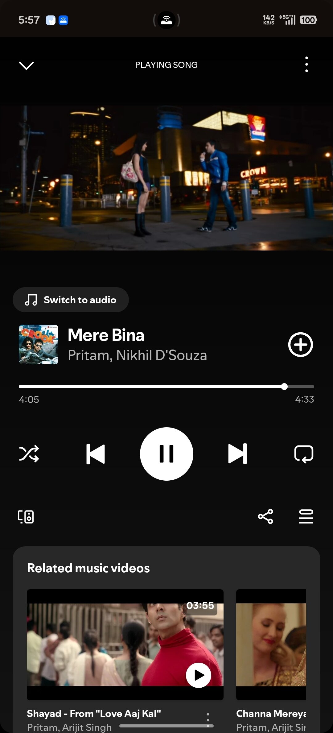 Spotify Music Video Now Playing Screen