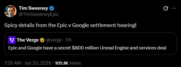 Tim Sweeney X post Epic vs Google