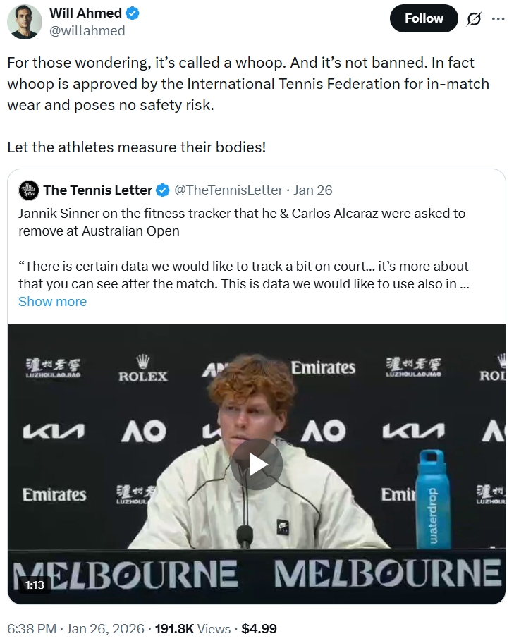 WHOOP CEO on tennis controversy WHOOP CEO on tennis controversy