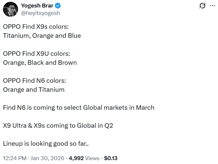 Yogesh Brar on OPPO Find X9s, Find X9 Ultra and Find N6