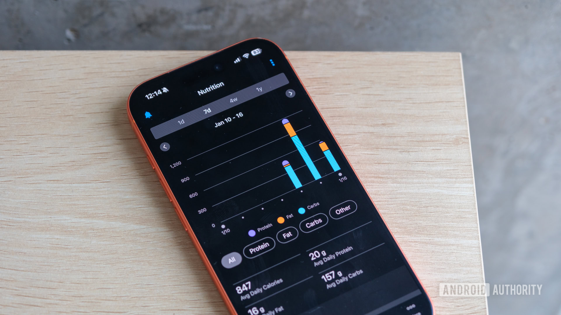 garmin nutrition tracking graphs