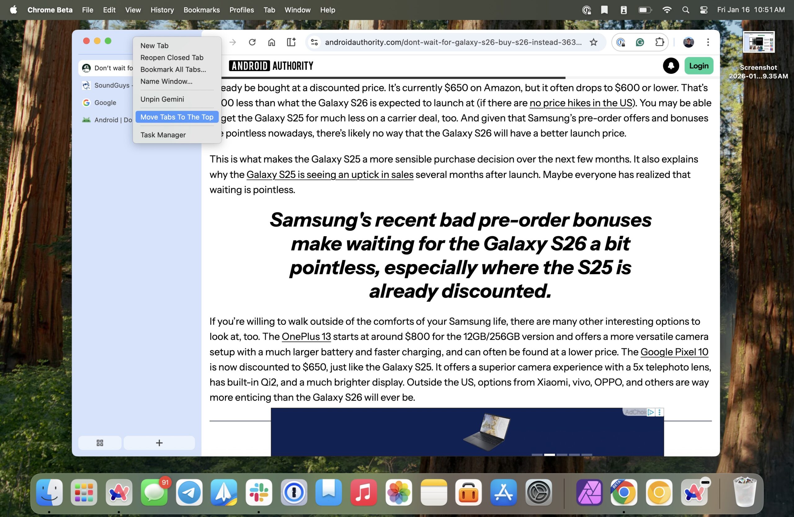 Vertical tabs in Google Chrome Beta.