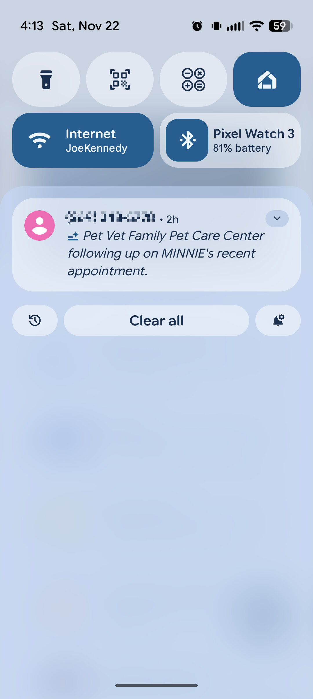 Screenshot of a notification on a Pixel phone that's been shortened using AI Notification Summaries.