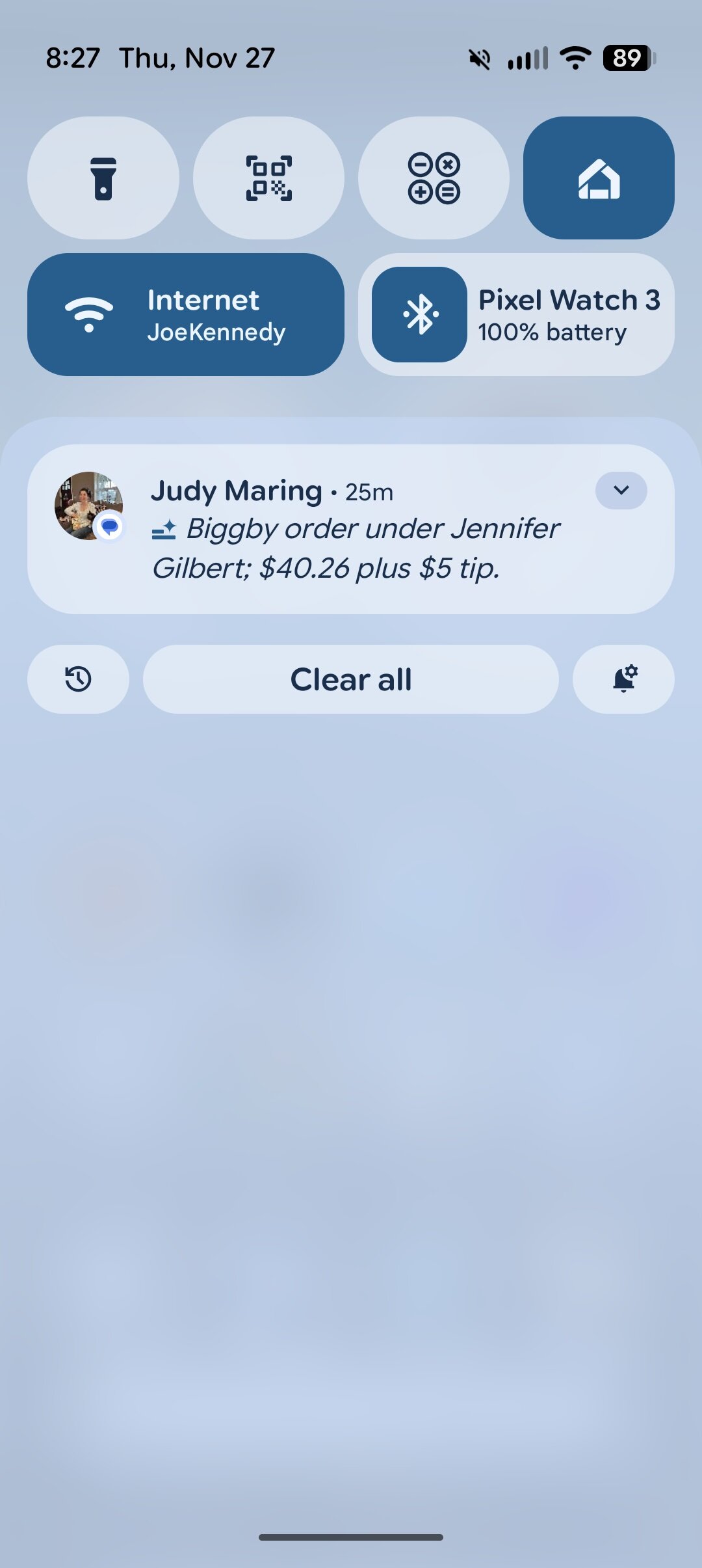 Screenshot of a text message that's been summarized using AI Notification Summaries.
